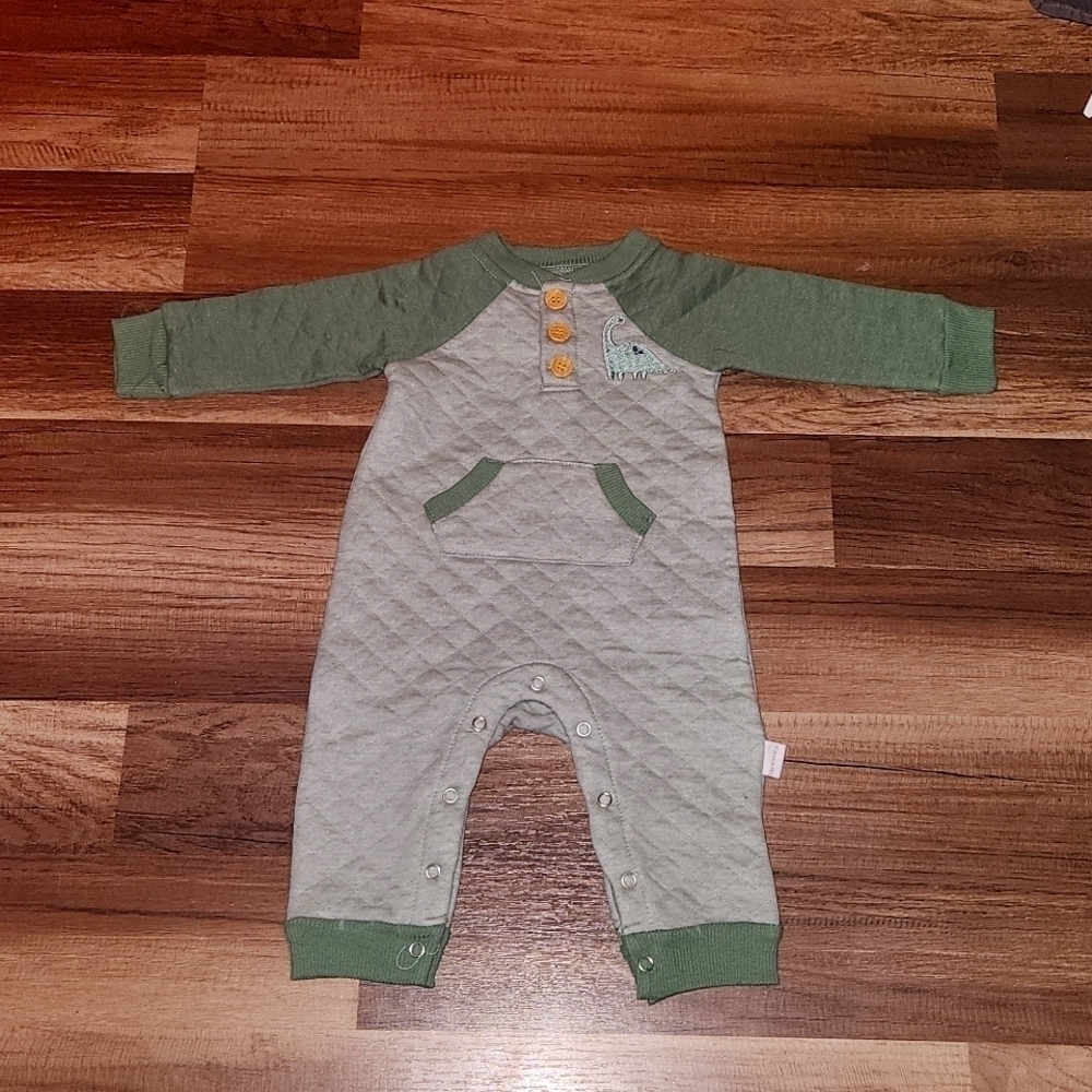 Tahari Baby Quilted Green Romper Size 3-6 Months Embroidered Dinosaur NWOT